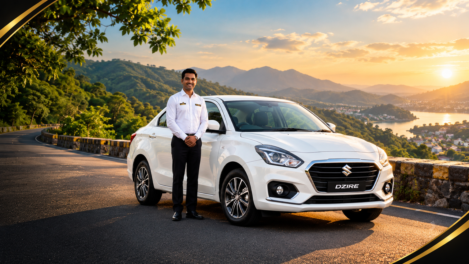 Rudra Cabs verified chauffeur with premium Dzire sedan taxi